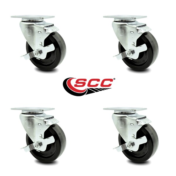 4 Inch Phenolic Wheel Swivel Top Plate Caster Set with Brake